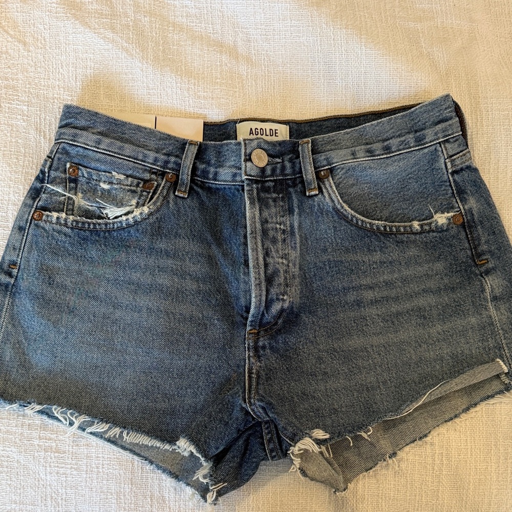 Agolde Parker Vintage Wash Raw-Hem Jean Shorts - Blue Denim - Picture 3 of 4